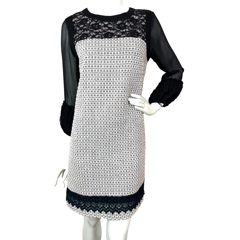Almatrichi Madrid Tweed Shift Dress 42 US 8 Lace Mixed Media Coquette Retro VGUC